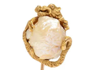 Antique Gold & Natural Pearl Dragon Stickpin