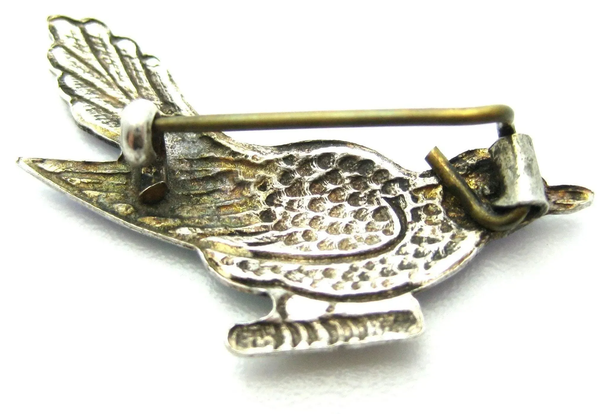 Antique Victorian Silver Enamel Bird Brooch