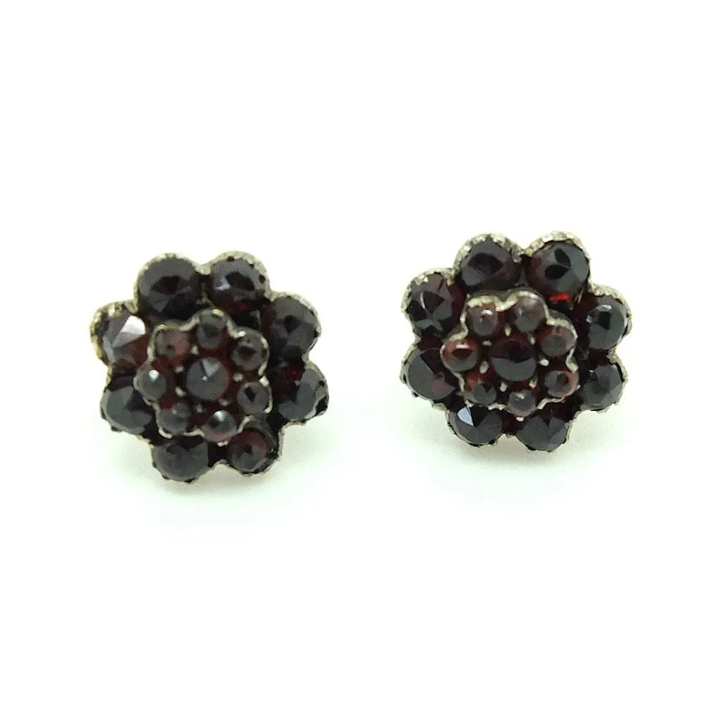 Antique Victorian Silver Garnet Stud Earrings