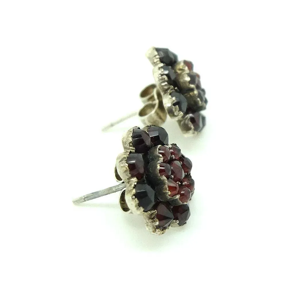 Antique Victorian Silver Garnet Stud Earrings