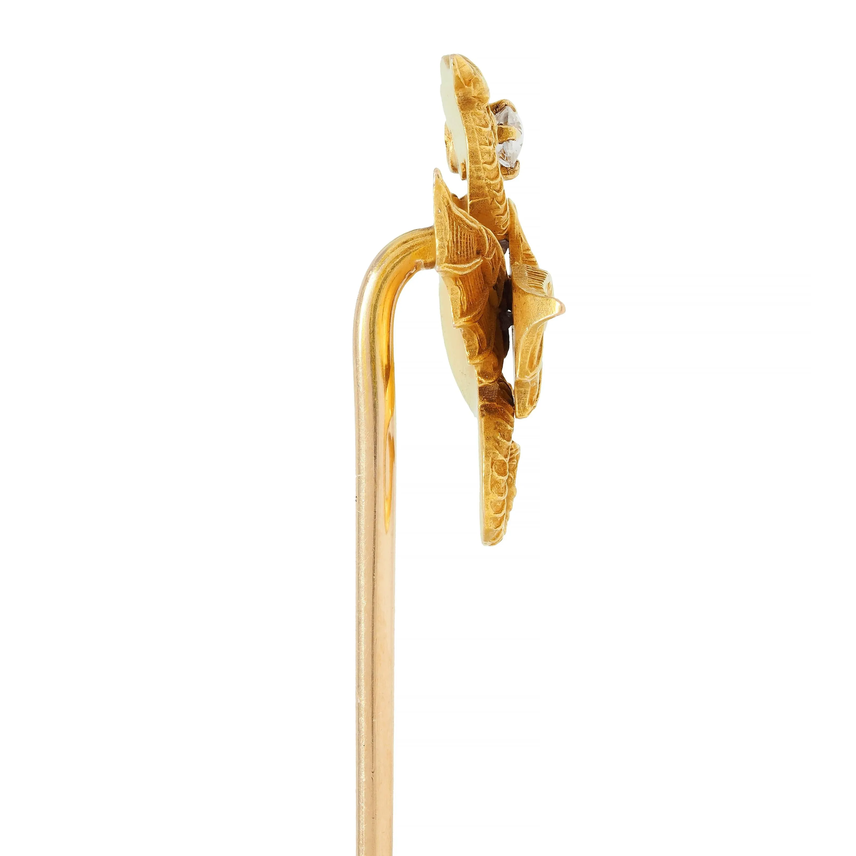 Art Nouveau Diamond 14 Karat Yellow Gold Dragon Antique Stickpin