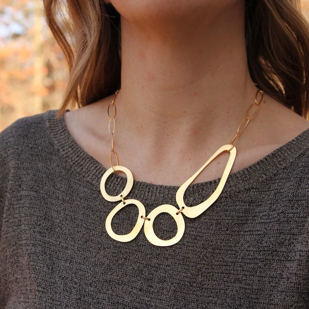 Asymmetrical Organic Rings Necklace - Gold Plated