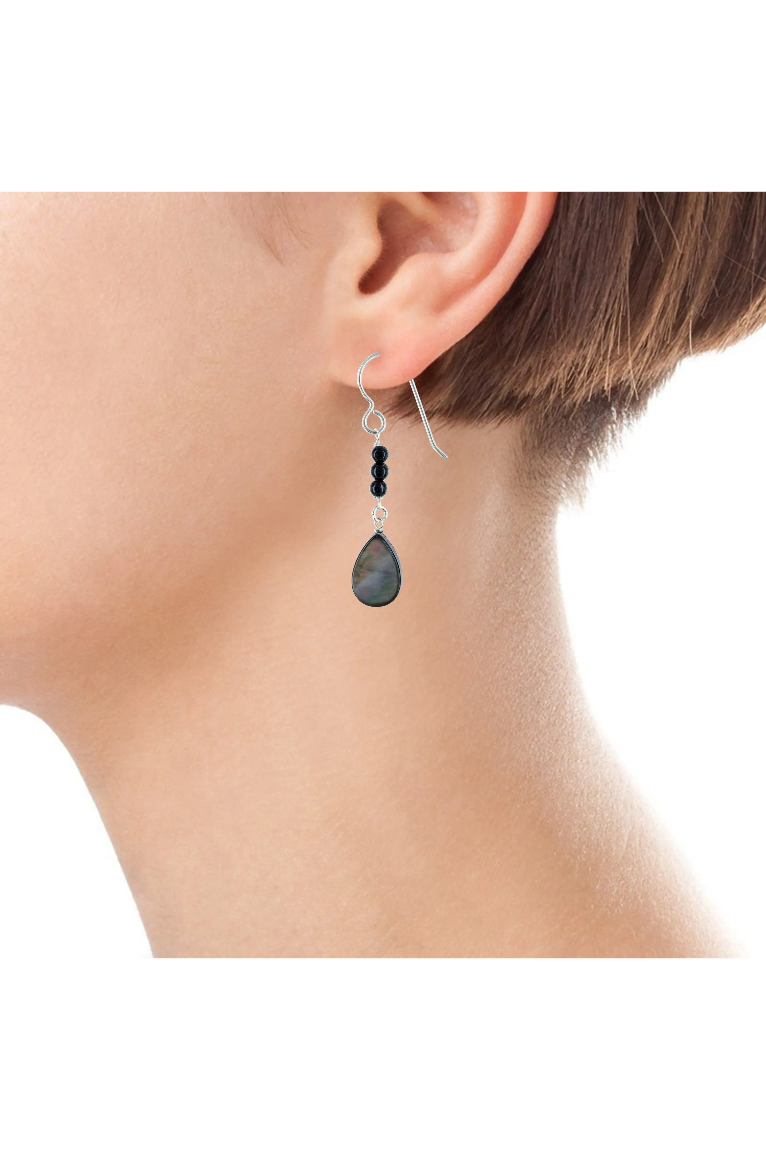 Black Onyx, Mother of Pearl Gemstone Dainty Earrings