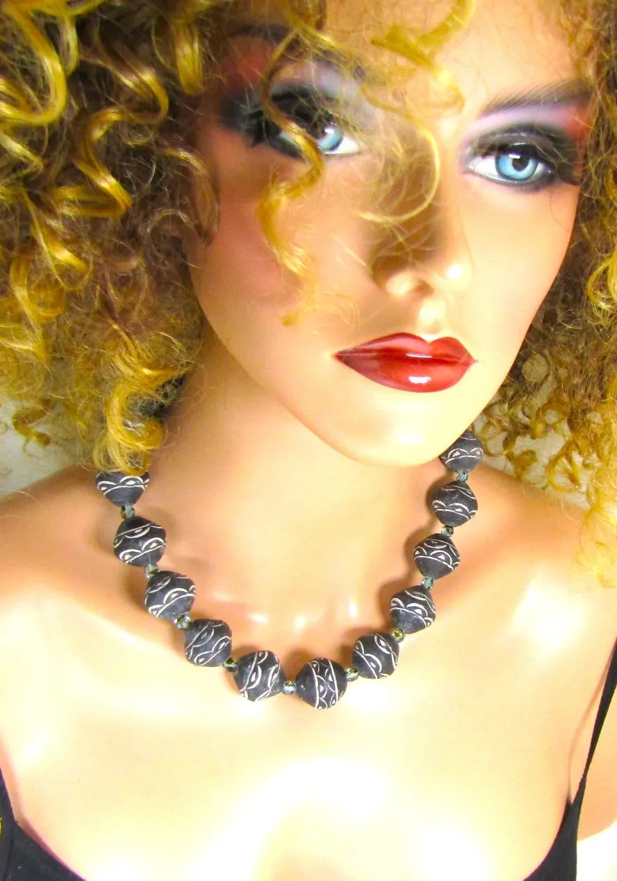 Black Tribal Bi-cone Necklace