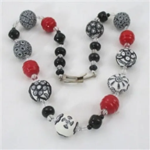 Black White and Red Handmade Necklace Samunnet & Kazuri