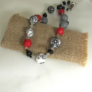 Black White and Red Handmade Necklace Samunnet & Kazuri