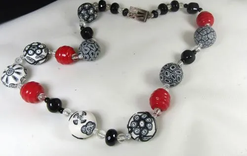 Black White and Red Handmade Necklace Samunnet & Kazuri