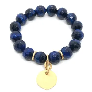 Blue Tiger Eye Stretch Bracelet With Charm