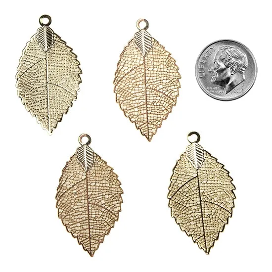 Brass Pendants - Delicate Leaf - 18k Gold Plated - Pkg/4