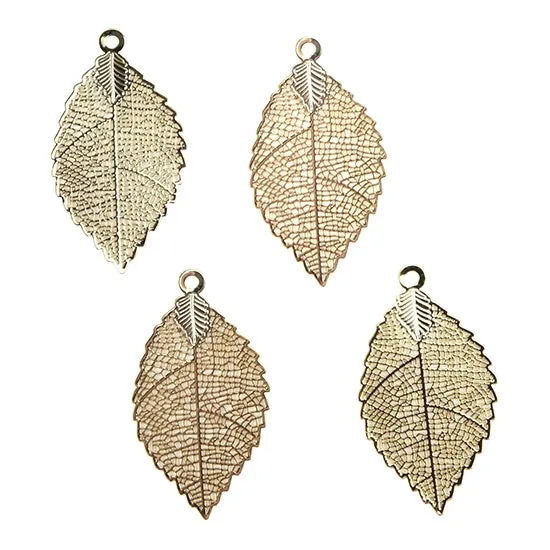 Brass Pendants - Delicate Leaf - 18k Gold Plated - Pkg/4