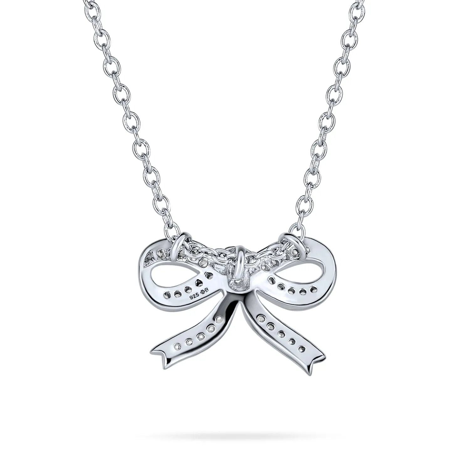 Bridal Necklace Sterling Silver CZ Ribbon Bow Pendant Romantic Holiday Gift