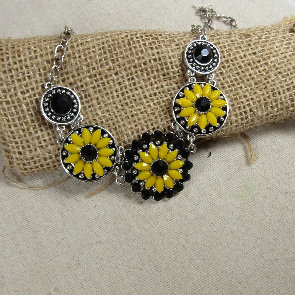 Bright Yellow & Black Flower Black Eyed Susan Necklace