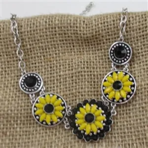 Bright Yellow & Black Flower Black Eyed Susan Necklace