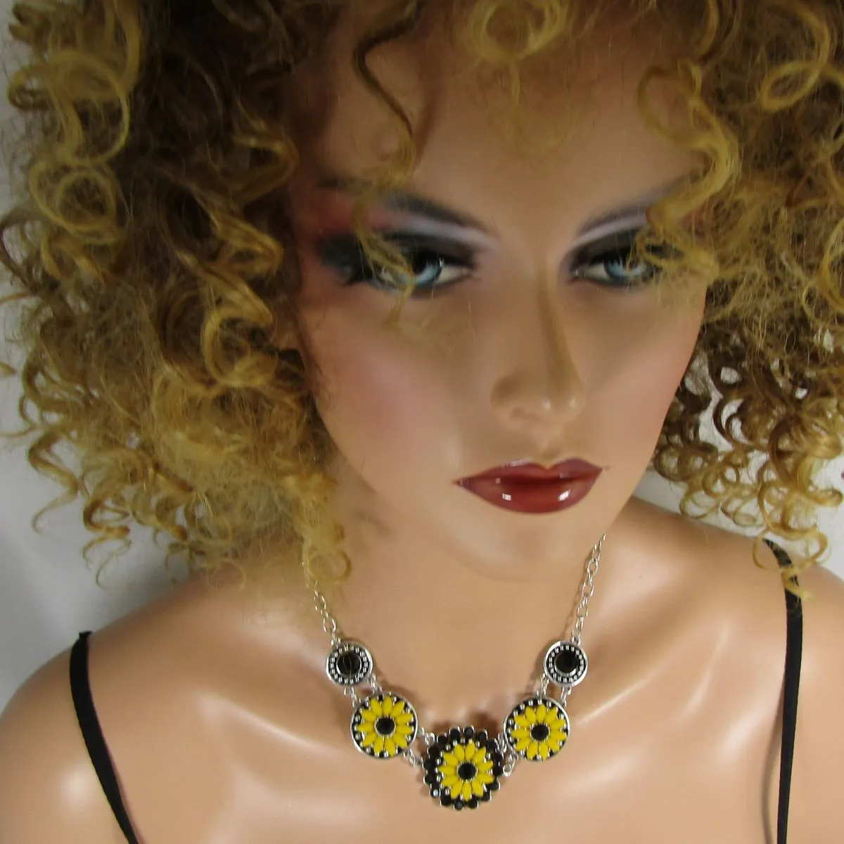 Bright Yellow & Black Flower Black Eyed Susan Necklace