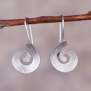 Brushed Spirals Spiral-Shaped Sterling Silver Drop Earrings from Peru