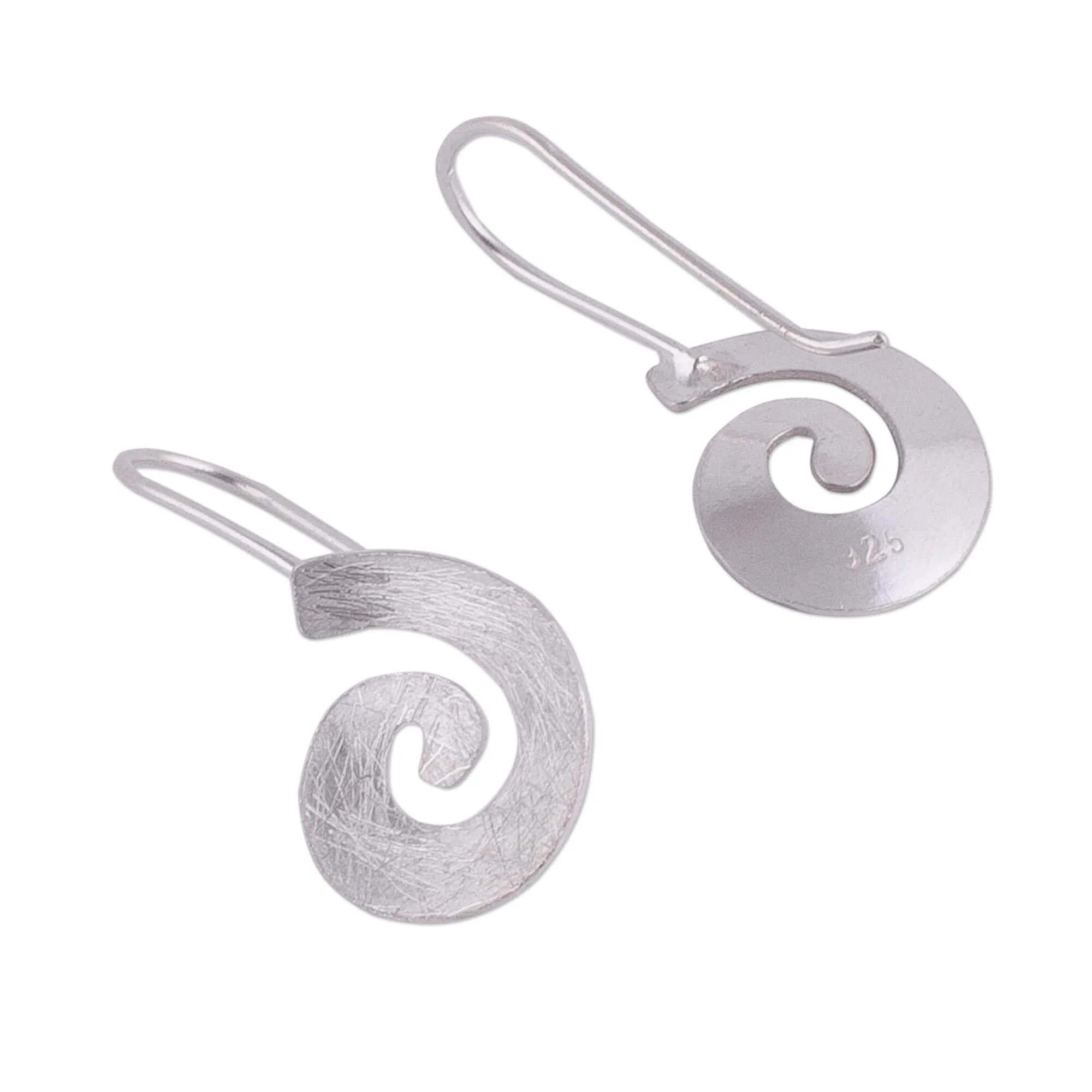 Brushed Spirals Spiral-Shaped Sterling Silver Drop Earrings from Peru