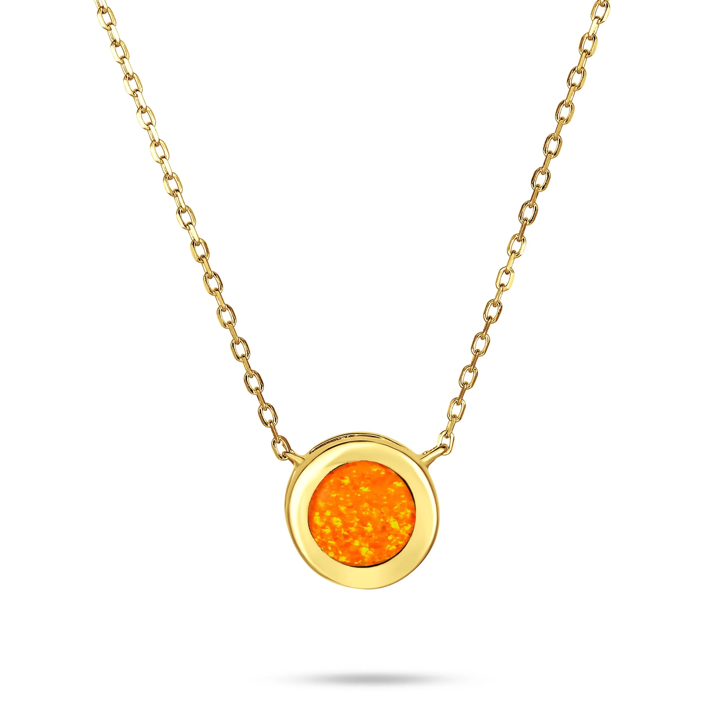 Created Solitaire Orange Blue Opal Pendant Necklace Gold Plated Silver