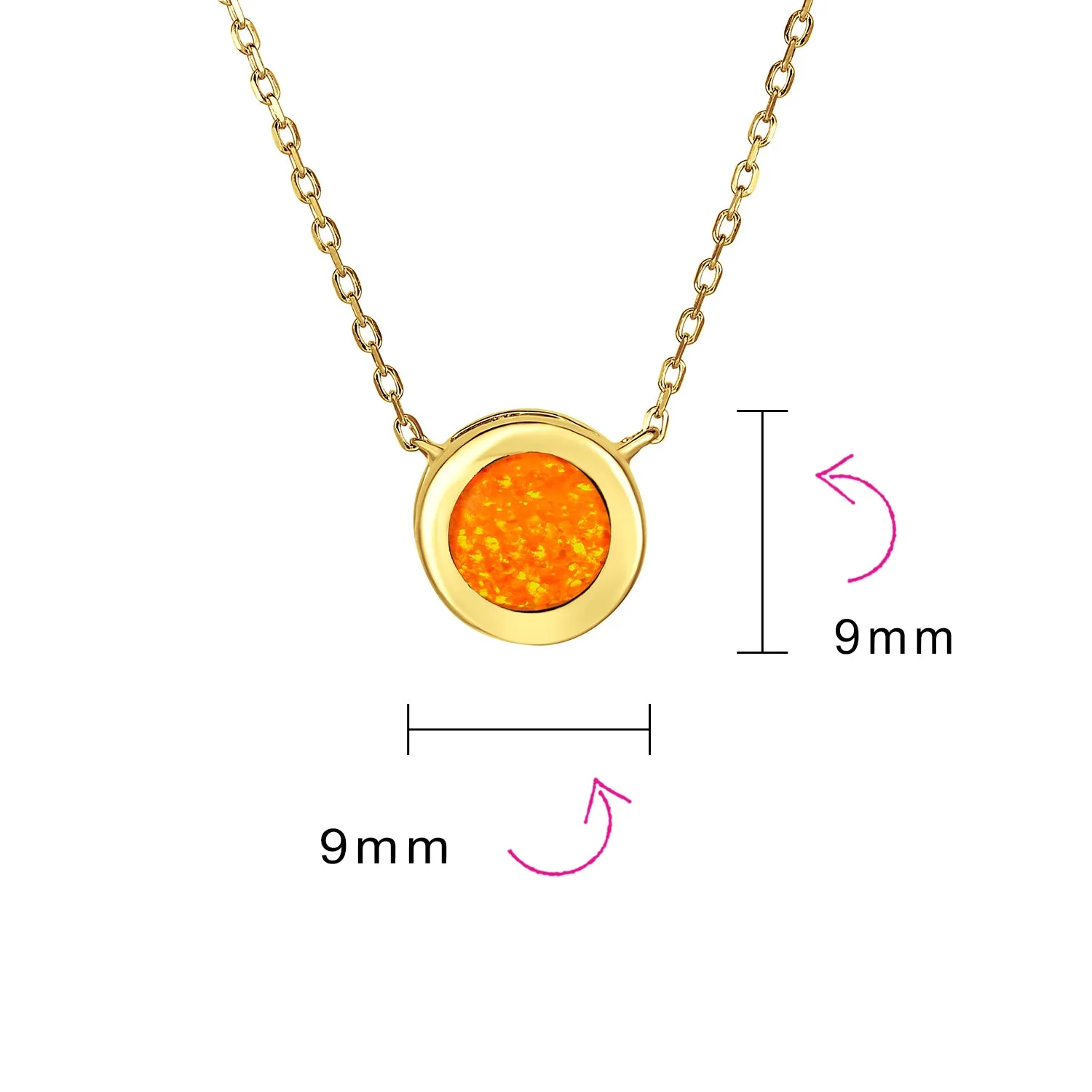 Created Solitaire Orange Blue Opal Pendant Necklace Gold Plated Silver