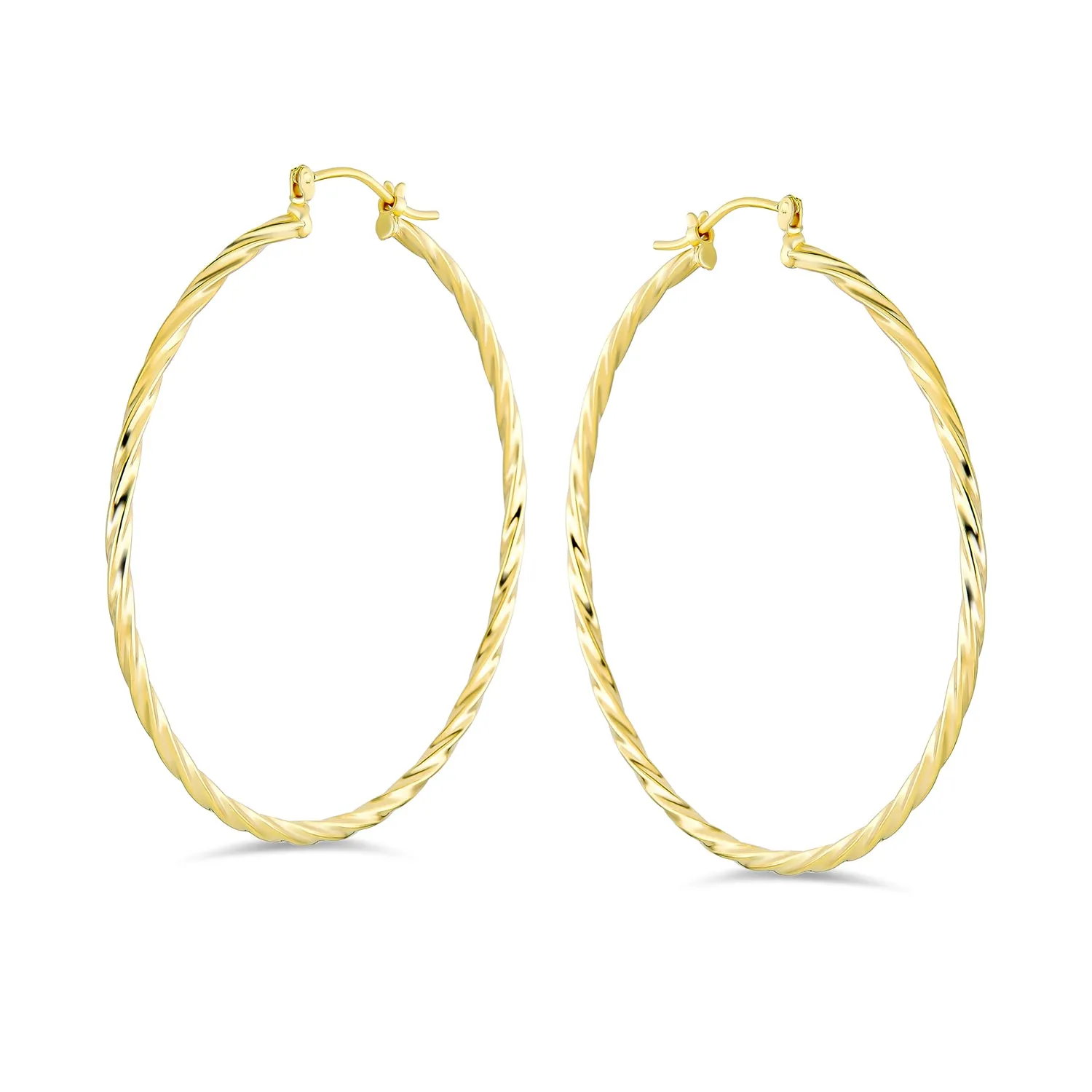 Creole Twisted Rope Hoop Huggie Earrings 18K Gold Plated Brass Lightweight 2.5 Inch