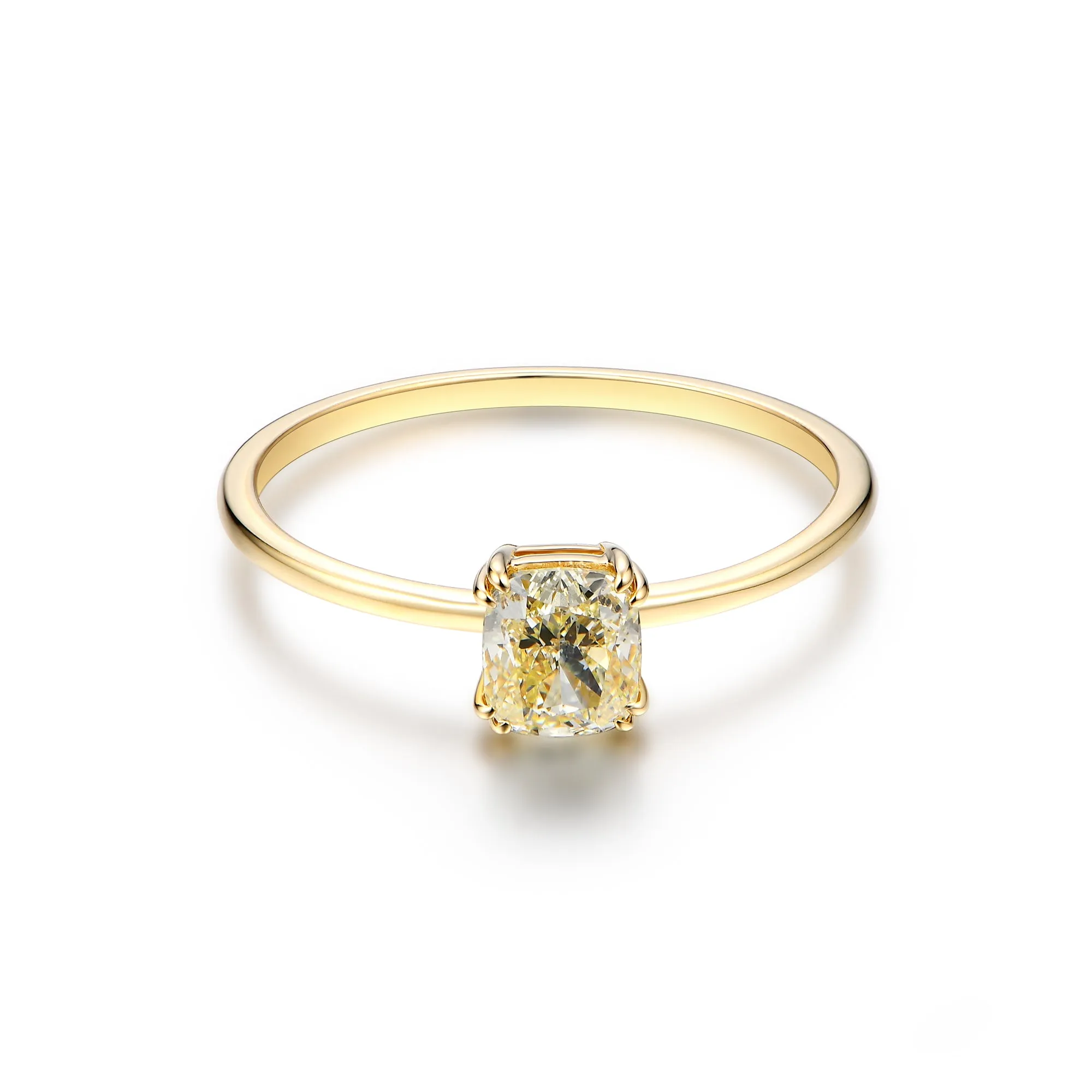 Cushion Light Yellow Simple Diamond Ring