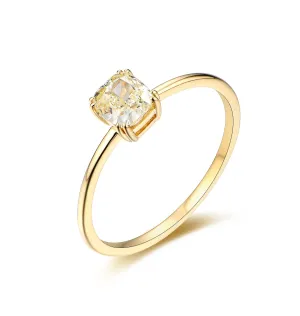 Cushion Light Yellow Simple Diamond Ring