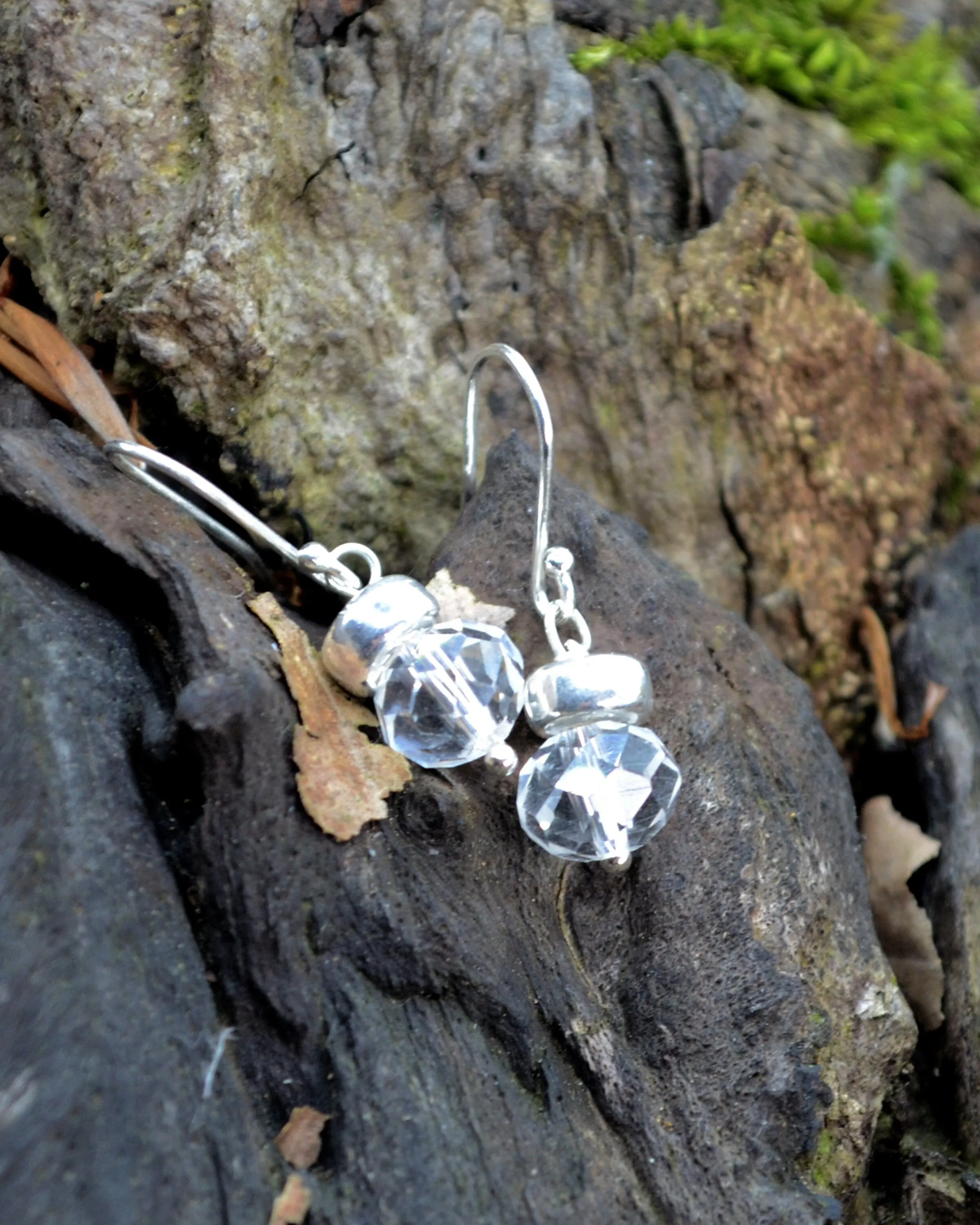 Dainty silver and quartz earrings, April birthday gift, wedding jewelry, sparkly summer earrings