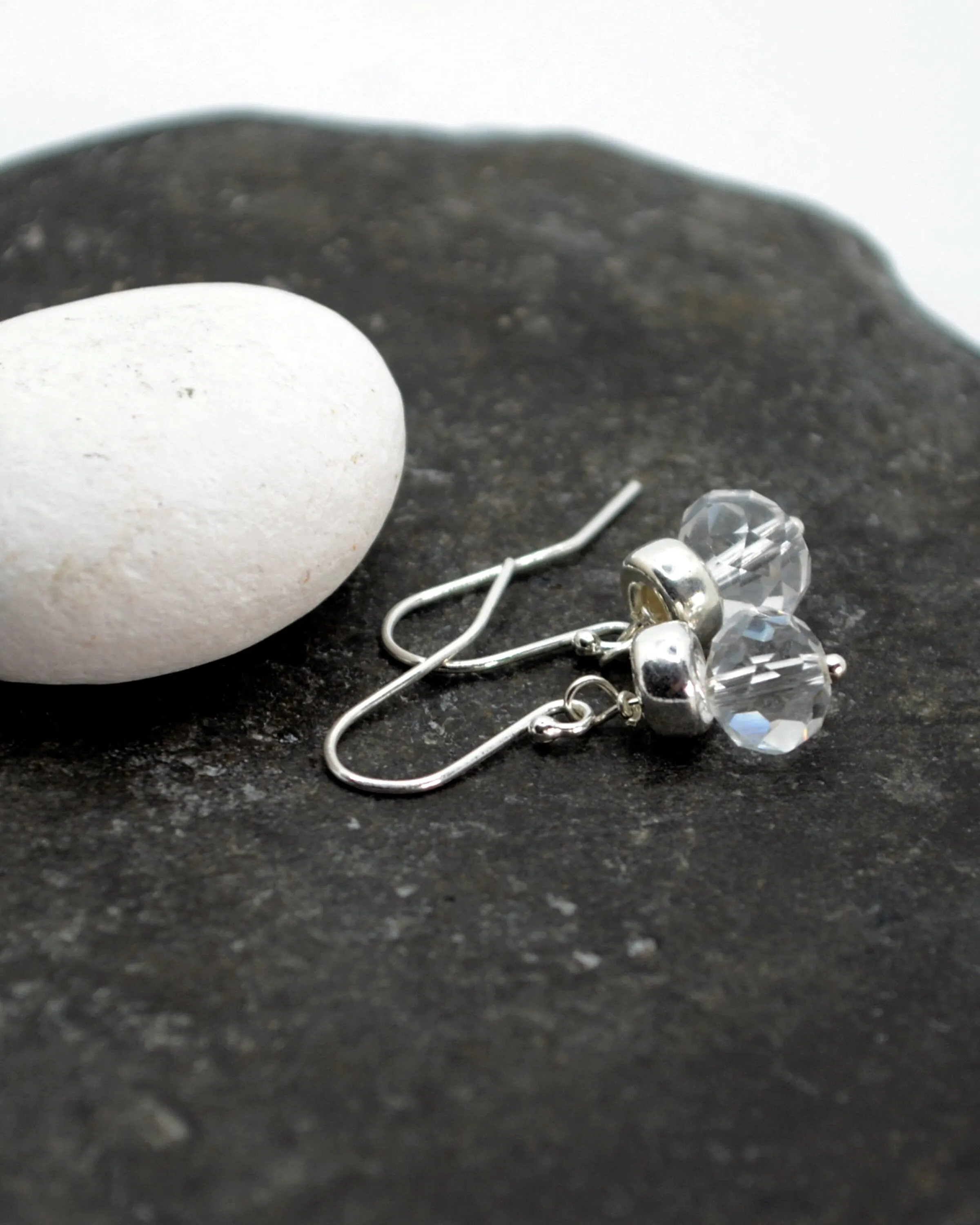 Dainty silver and quartz earrings, April birthday gift, wedding jewelry, sparkly summer earrings