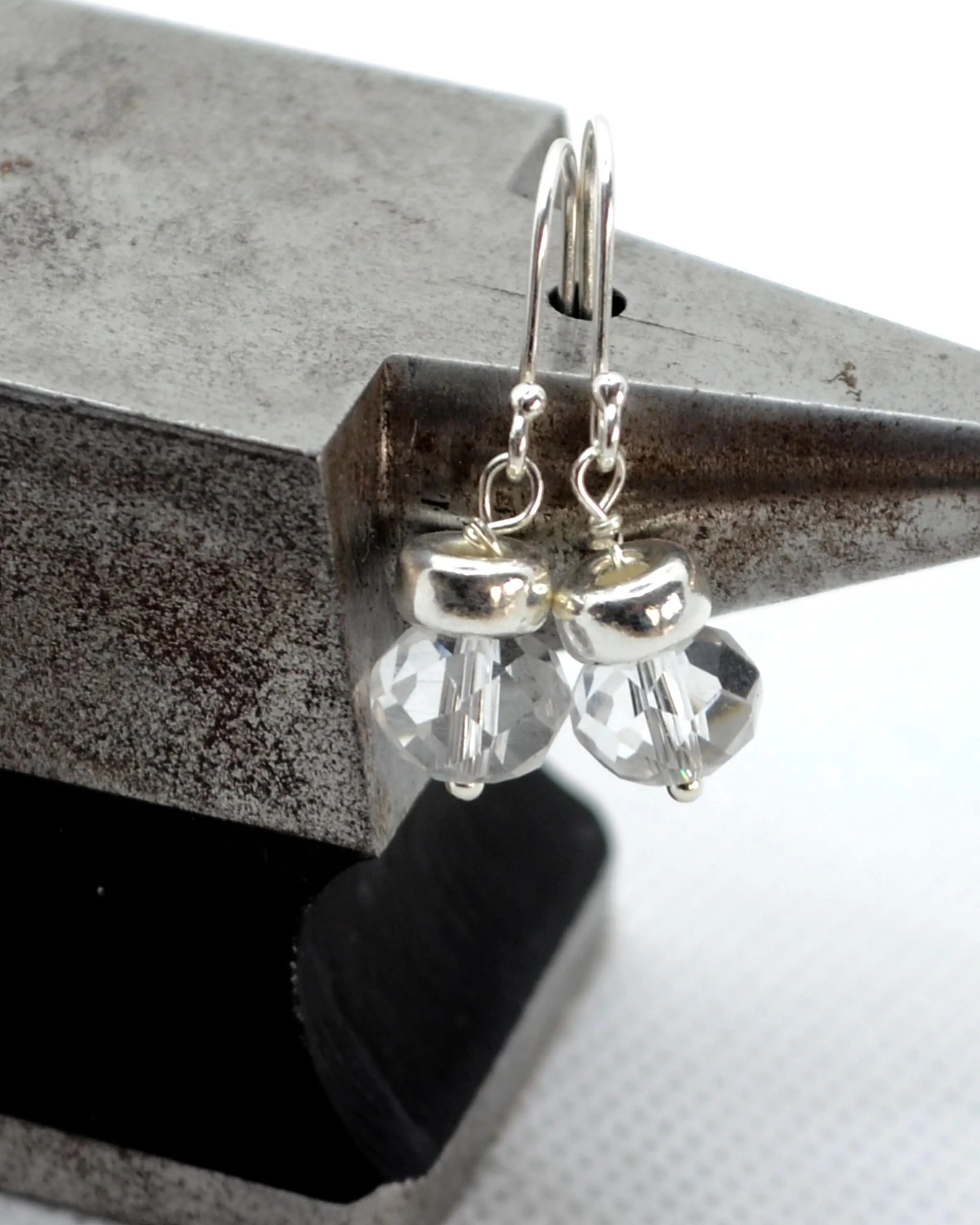 Dainty silver and quartz earrings, April birthday gift, wedding jewelry, sparkly summer earrings