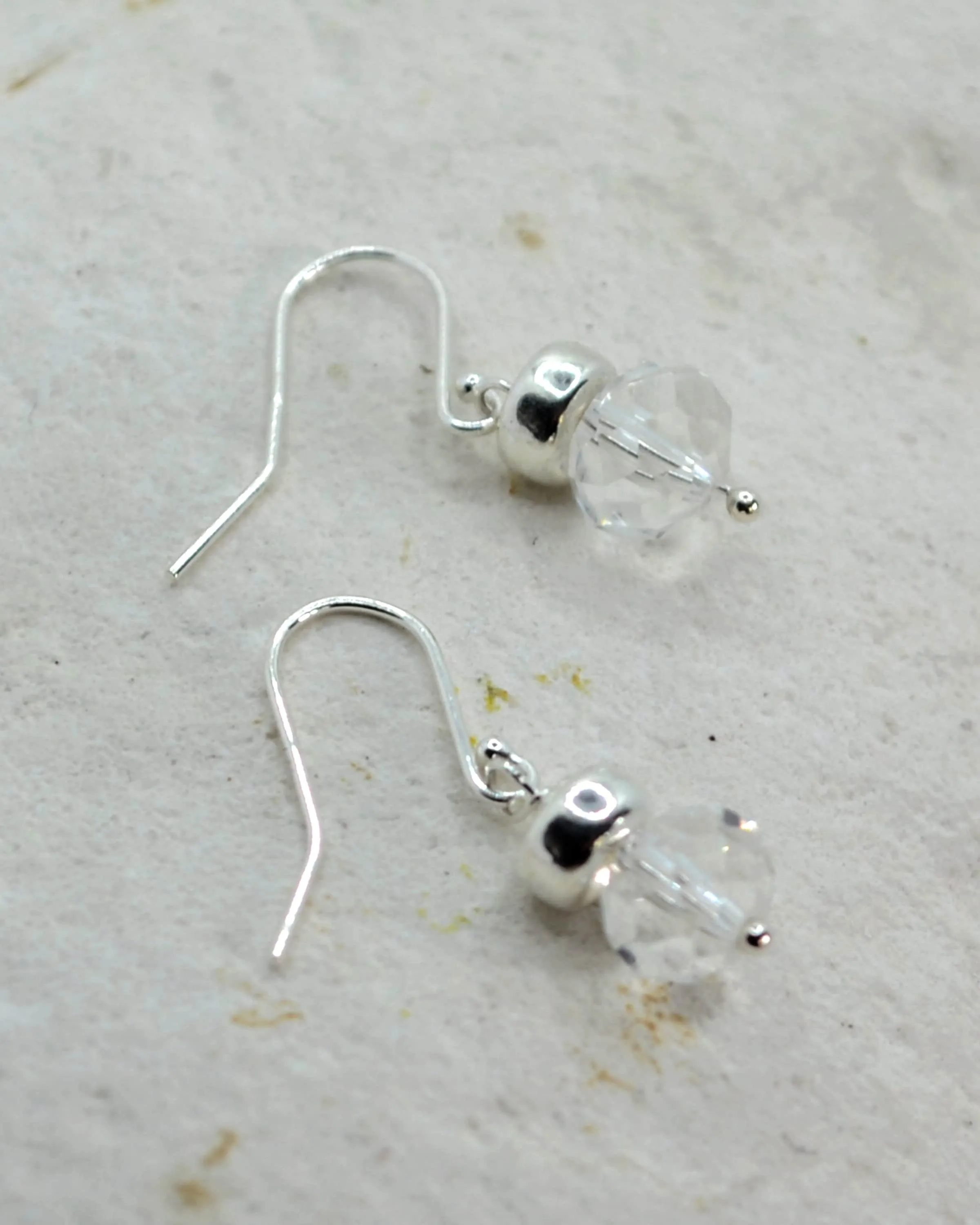 Dainty silver and quartz earrings, April birthday gift, wedding jewelry, sparkly summer earrings