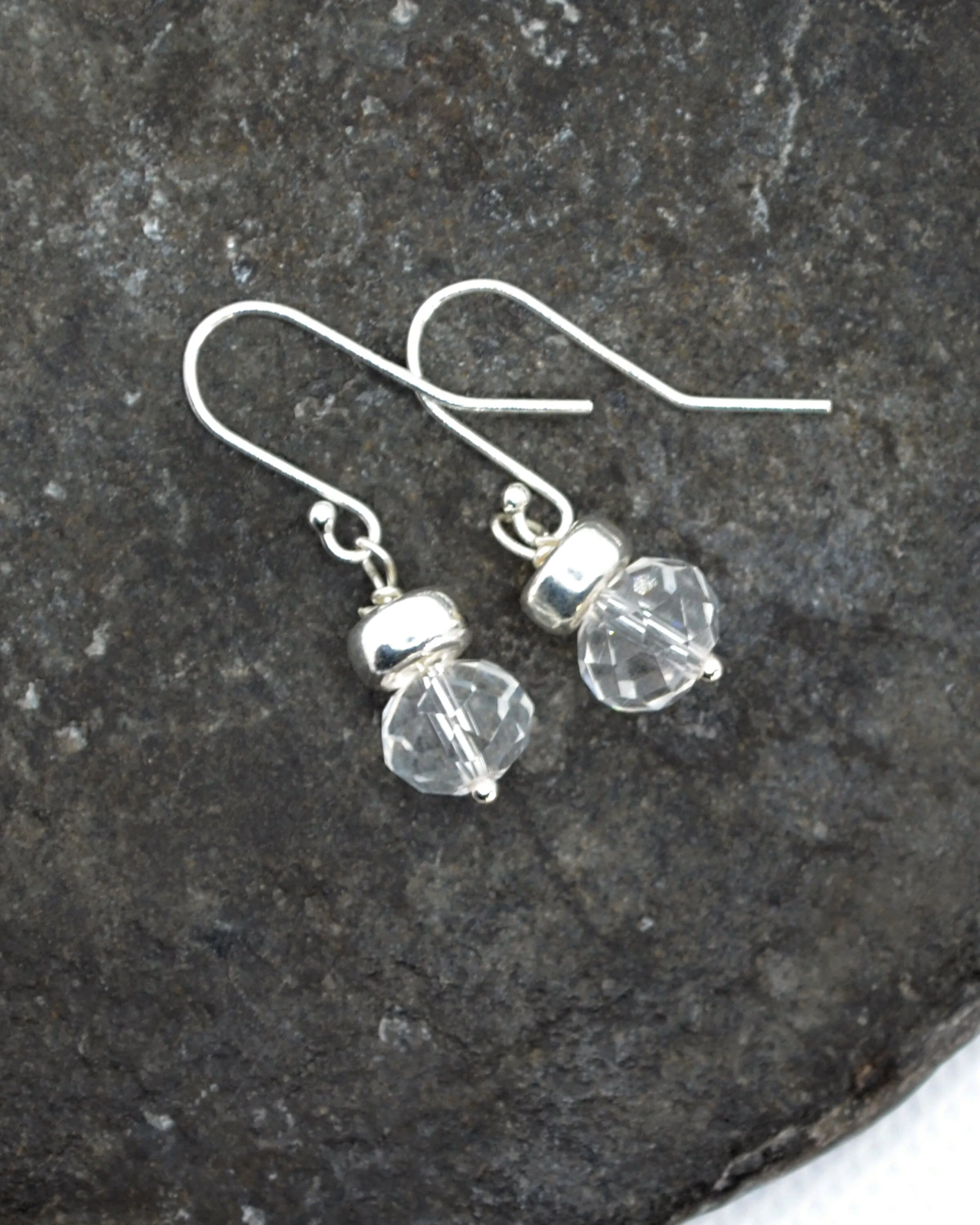 Dainty silver and quartz earrings, April birthday gift, wedding jewelry, sparkly summer earrings