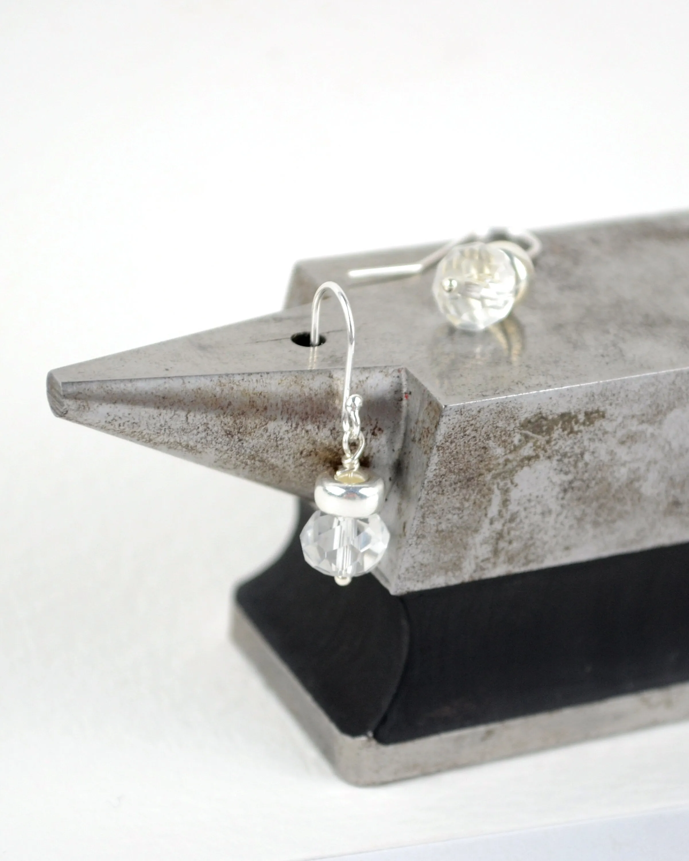 Dainty silver and quartz earrings, April birthday gift, wedding jewelry, sparkly summer earrings