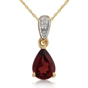 Damen 375 Gold 9ct Gelbgold Birne Granat & Diamant Anhänger Halskette Rot 45cm