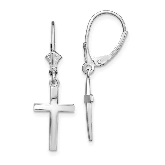 De-Ani Sterling Silver Rhodium-Plated Polished Latin Cross Leverback Earrings