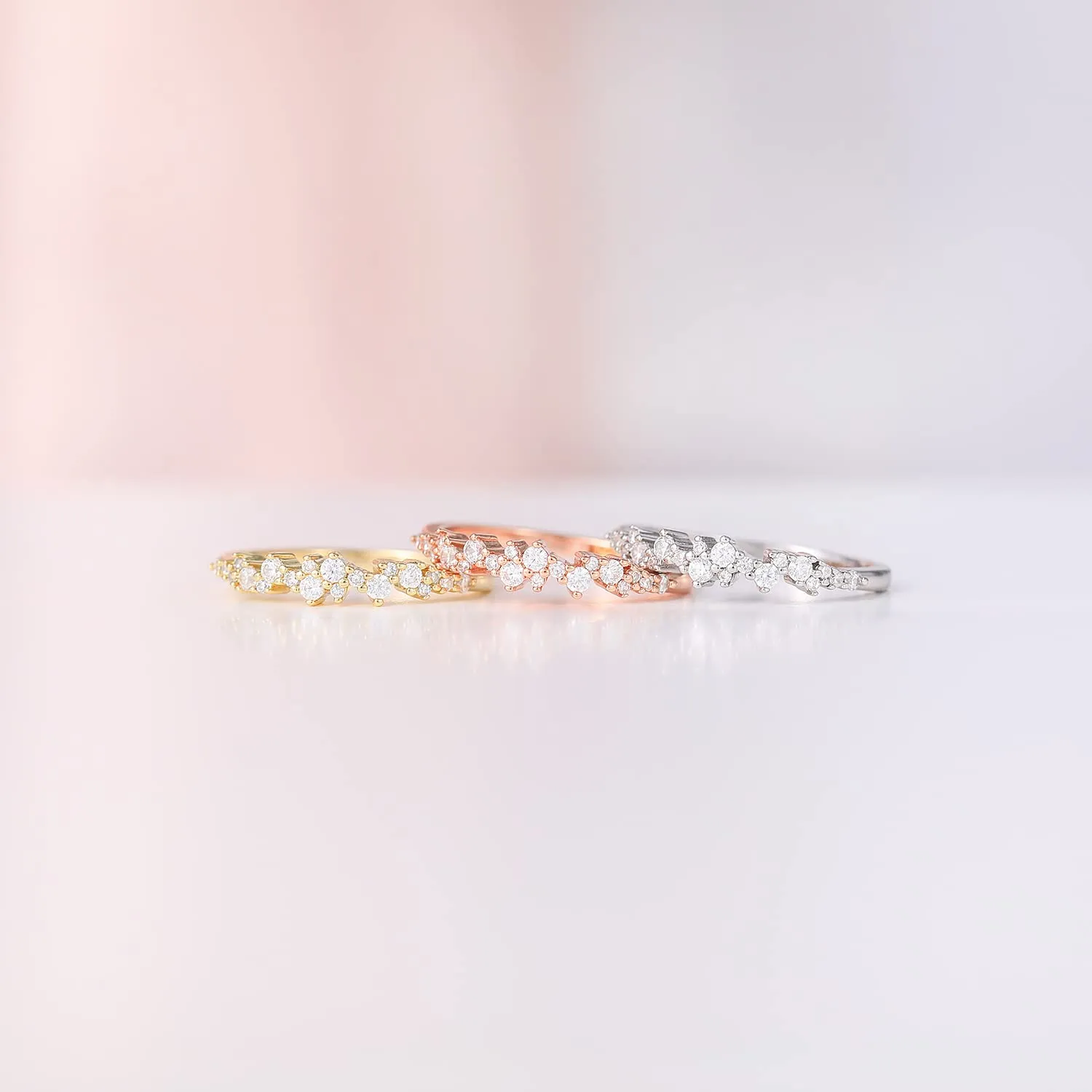 Delicate Stackable Cluster Wedding Rings for Women