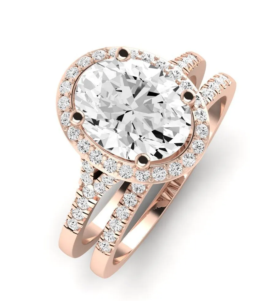 Desert Rose Moissanite Matching Band for Oval Center (Band Only. Engagement Ring Not Included)