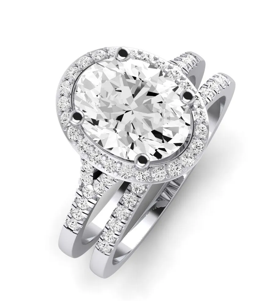 Desert Rose Moissanite Matching Band for Oval Center (Band Only. Engagement Ring Not Included)