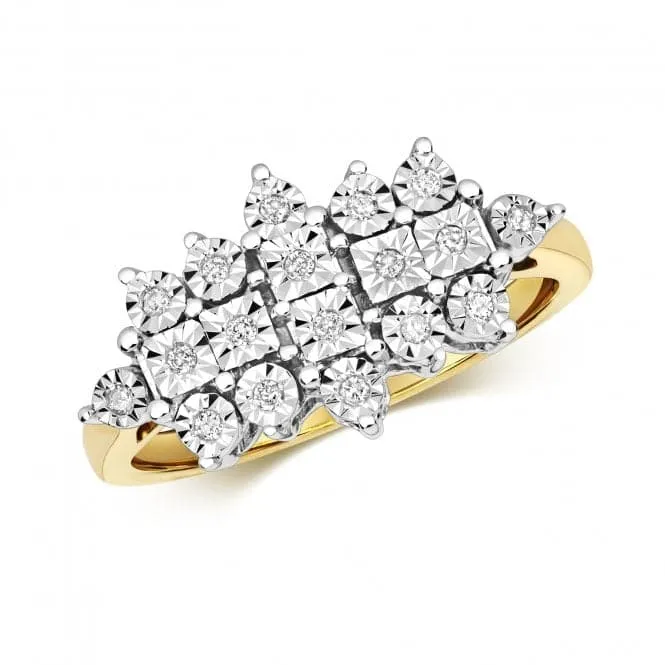 Diamond Jewellery 9K Yellow Gold Diamond Cluster Rings | 0.10 Carats RD595