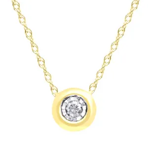 Diamond Set Bezel Round Necklace in 9ct Yellow Gold