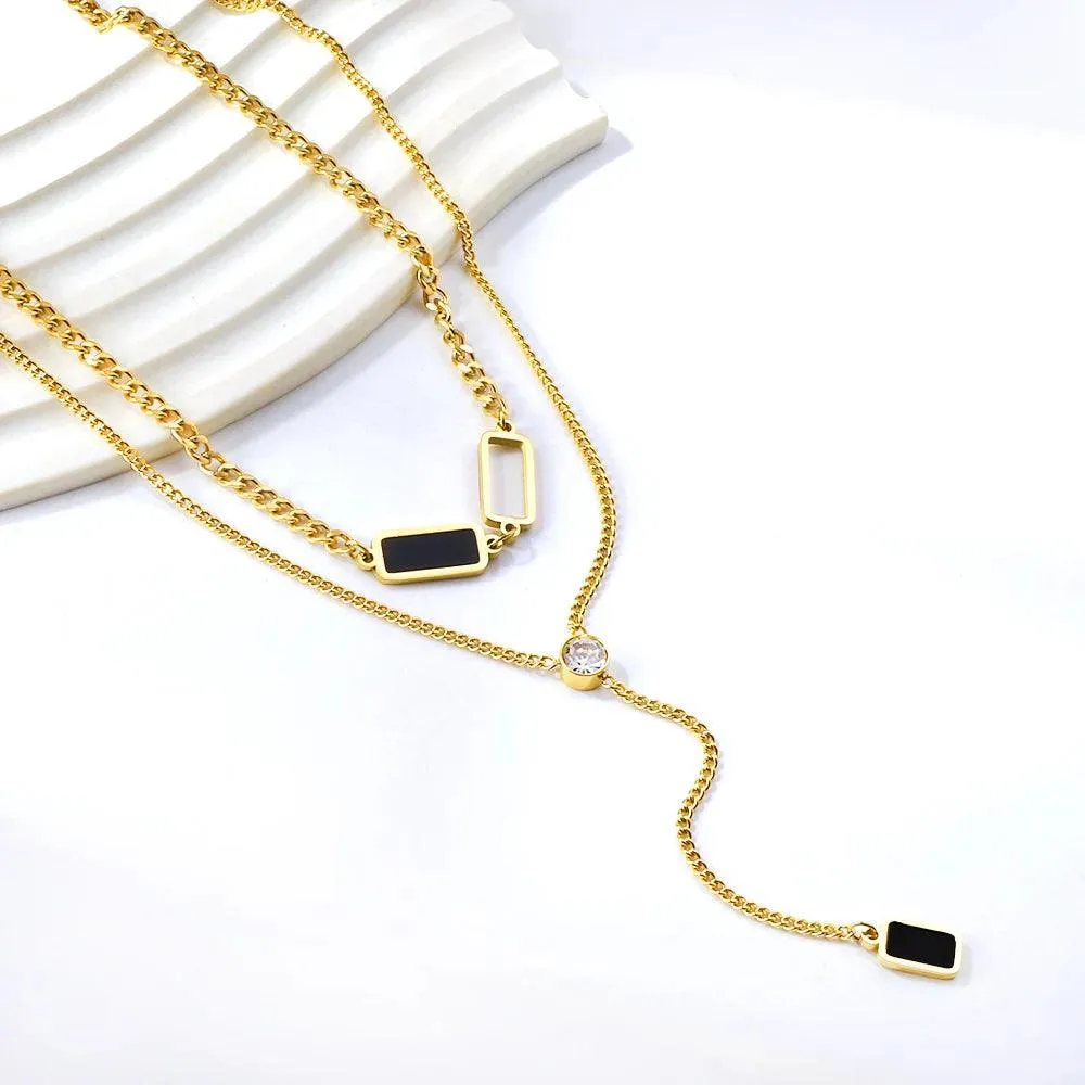 Double Layer Necklaces Charm Jewelry XYS0926 Stainless Steel Black Square