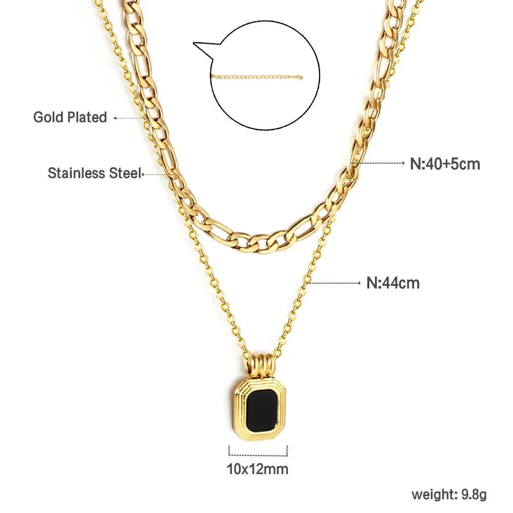 Double Layer Necklaces Charm Jewelry XYS0926 Stainless Steel Black Square