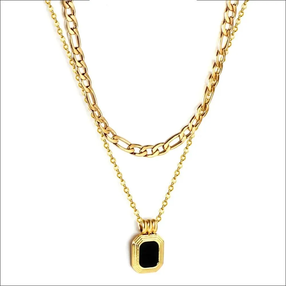 Double Layer Necklaces Charm Jewelry XYS0926 Stainless Steel Black Square