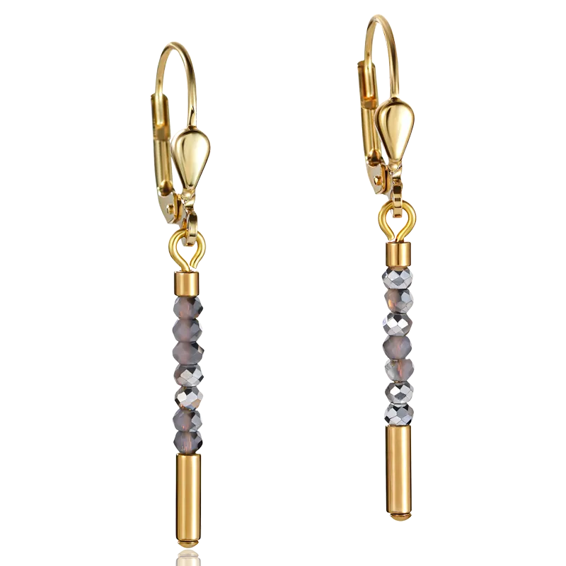 Earrings Waterfall small stainless steel gold & glass silver