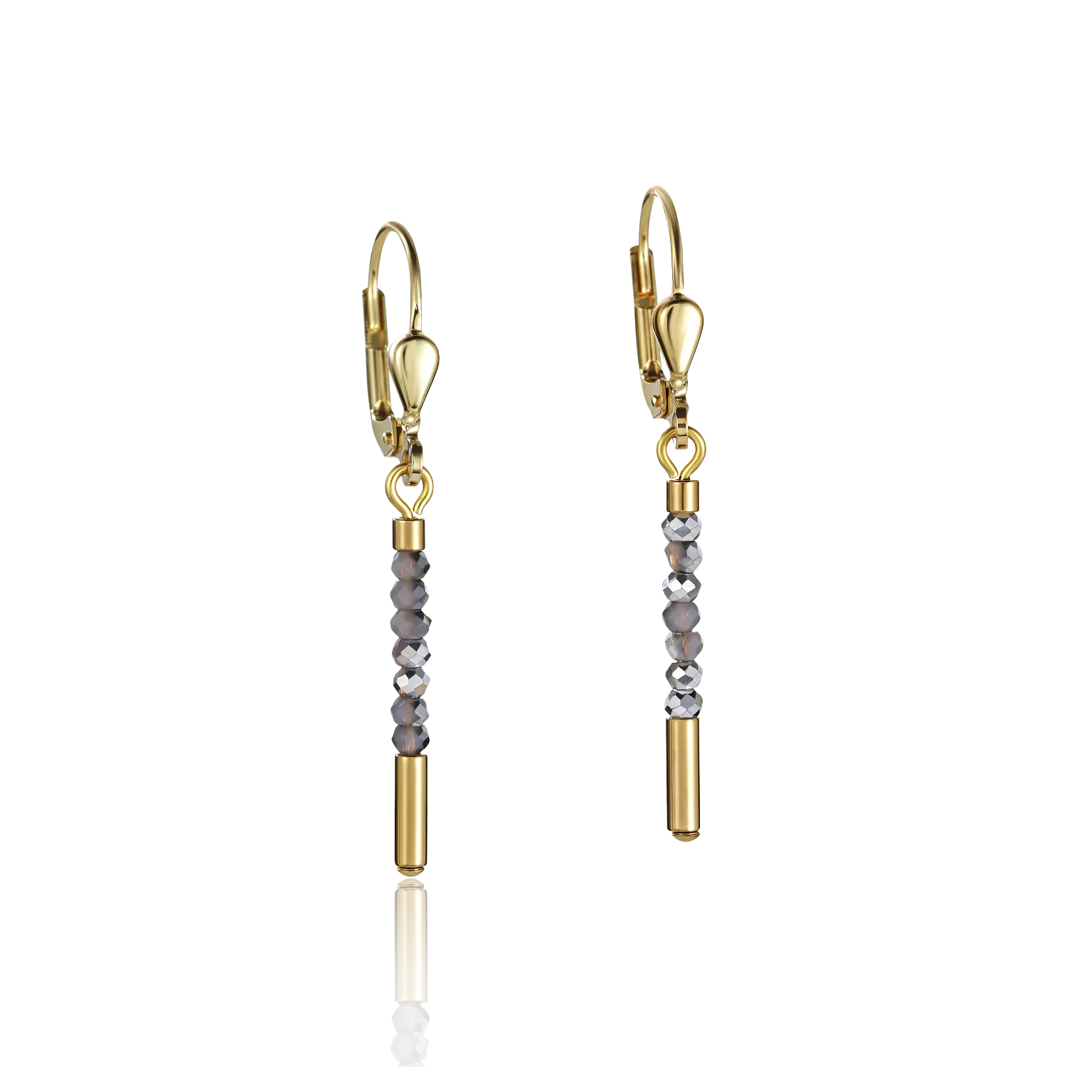 Earrings Waterfall small stainless steel gold & glass silver