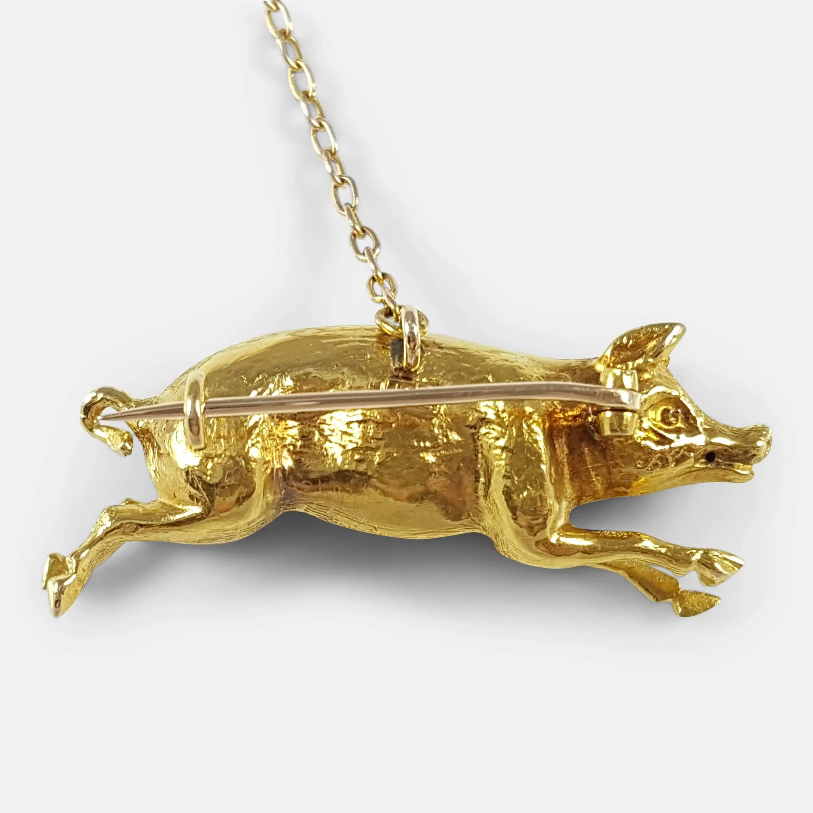 Edwardian 15ct Yellow Gold Pig Brooch