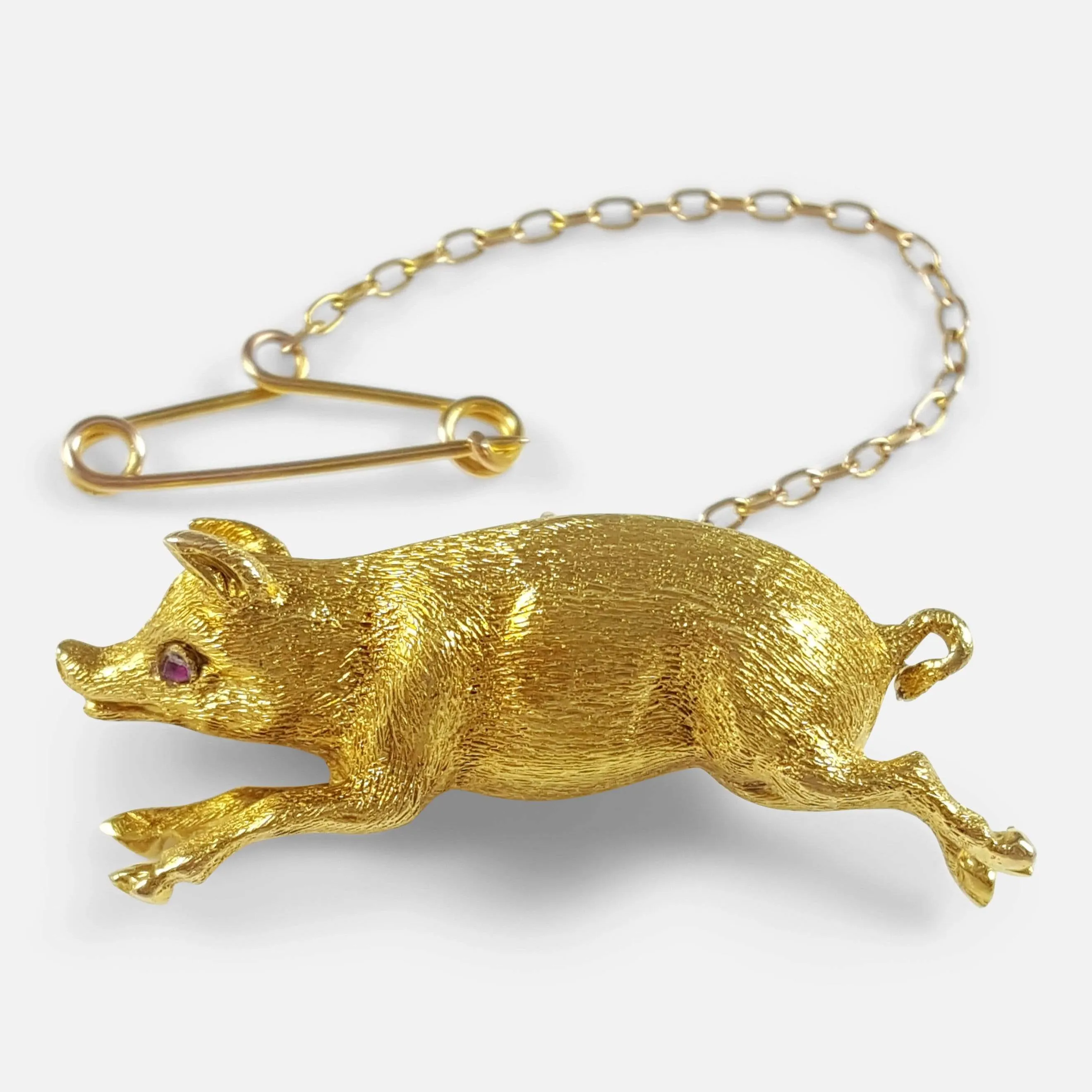 Edwardian 15ct Yellow Gold Pig Brooch