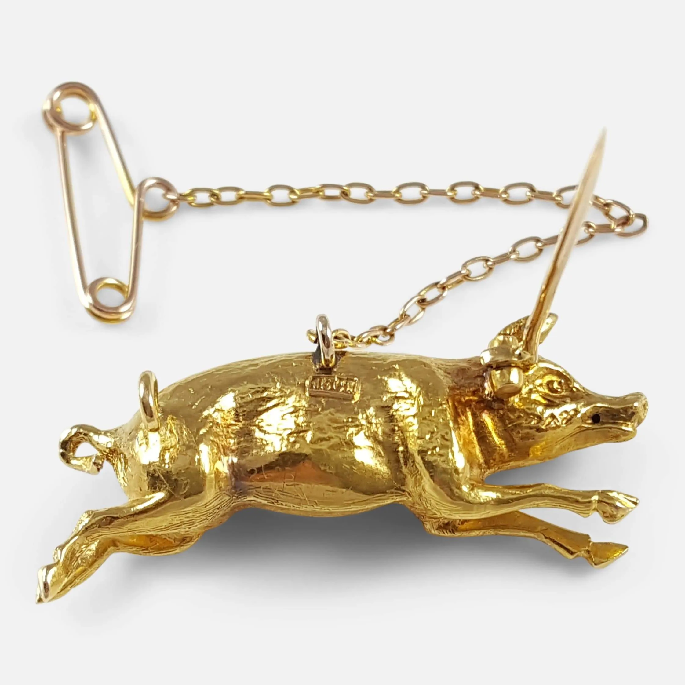 Edwardian 15ct Yellow Gold Pig Brooch