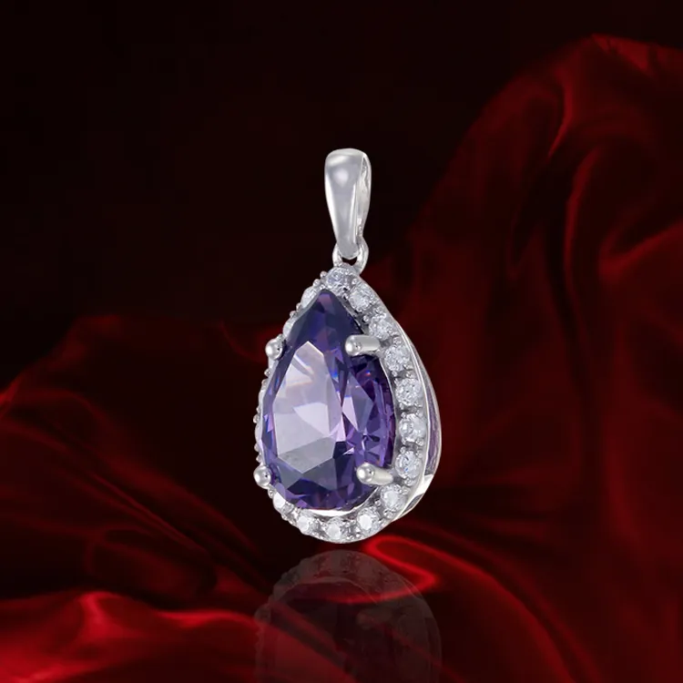 Elegant Delicate Amethyst Pendant with Halo