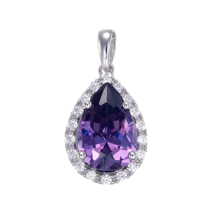 Elegant Delicate Amethyst Pendant with Halo