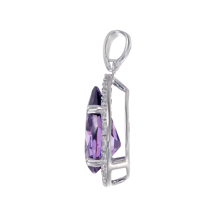 Elegant Delicate Amethyst Pendant with Halo