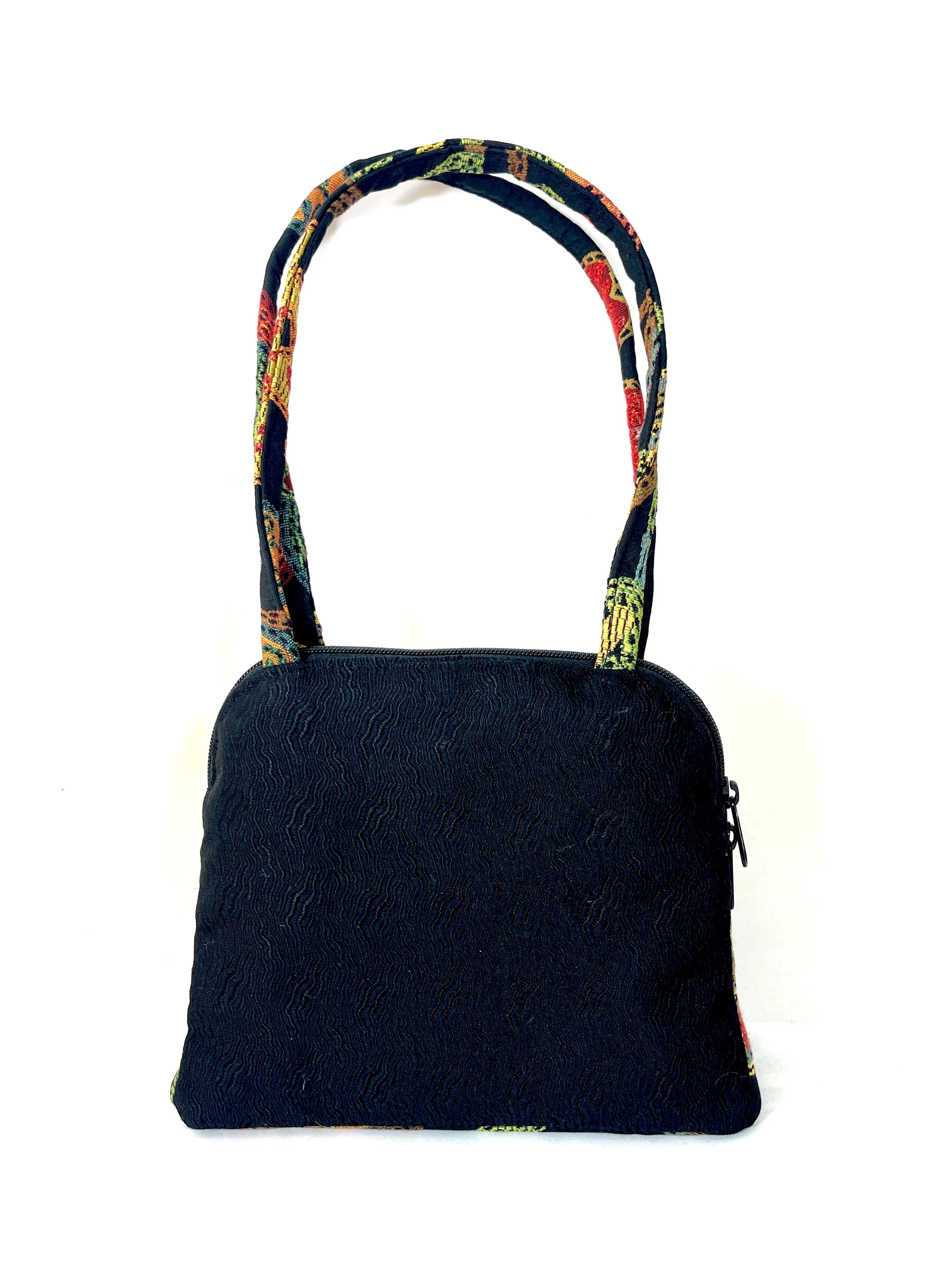 Evita Grande Bag in Black Floral Tapestry, Poppy Flower